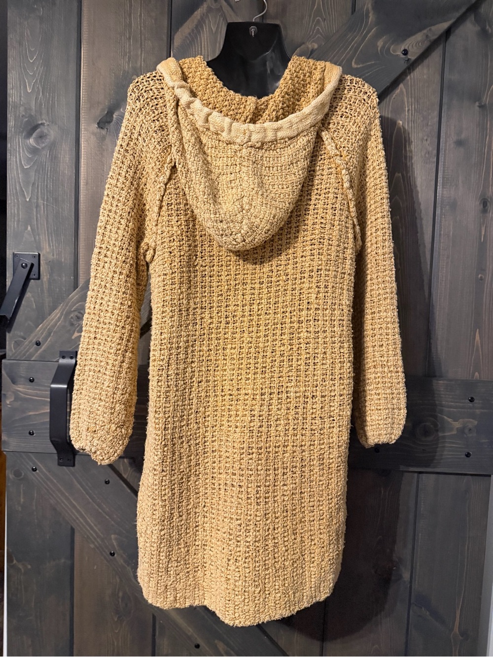 Free People "Home Run" Cotton Crochet Hoodie Tunic Sweater Small - Picture 3 of 4